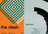 Lado a lado de dois cartazes: à esquerda, uma releitura colorida e geométrica para a banda The Clash por Mike Joyce; à direita, o cartaz clássico de Beethoven por Josef Müller-Brockmann. Representação do diálogo entre o punk e o design suíço.